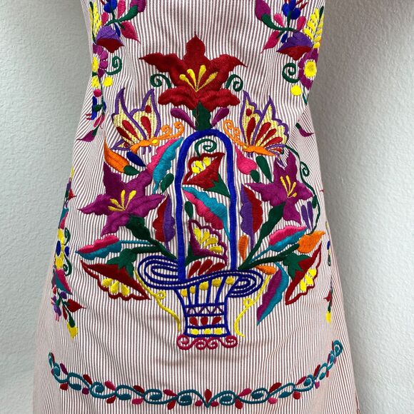 Colorful Floral Embroidered Cotton Dress S/M Flounce Collar Boho Peasant Ethnic - Picture 6 of 12